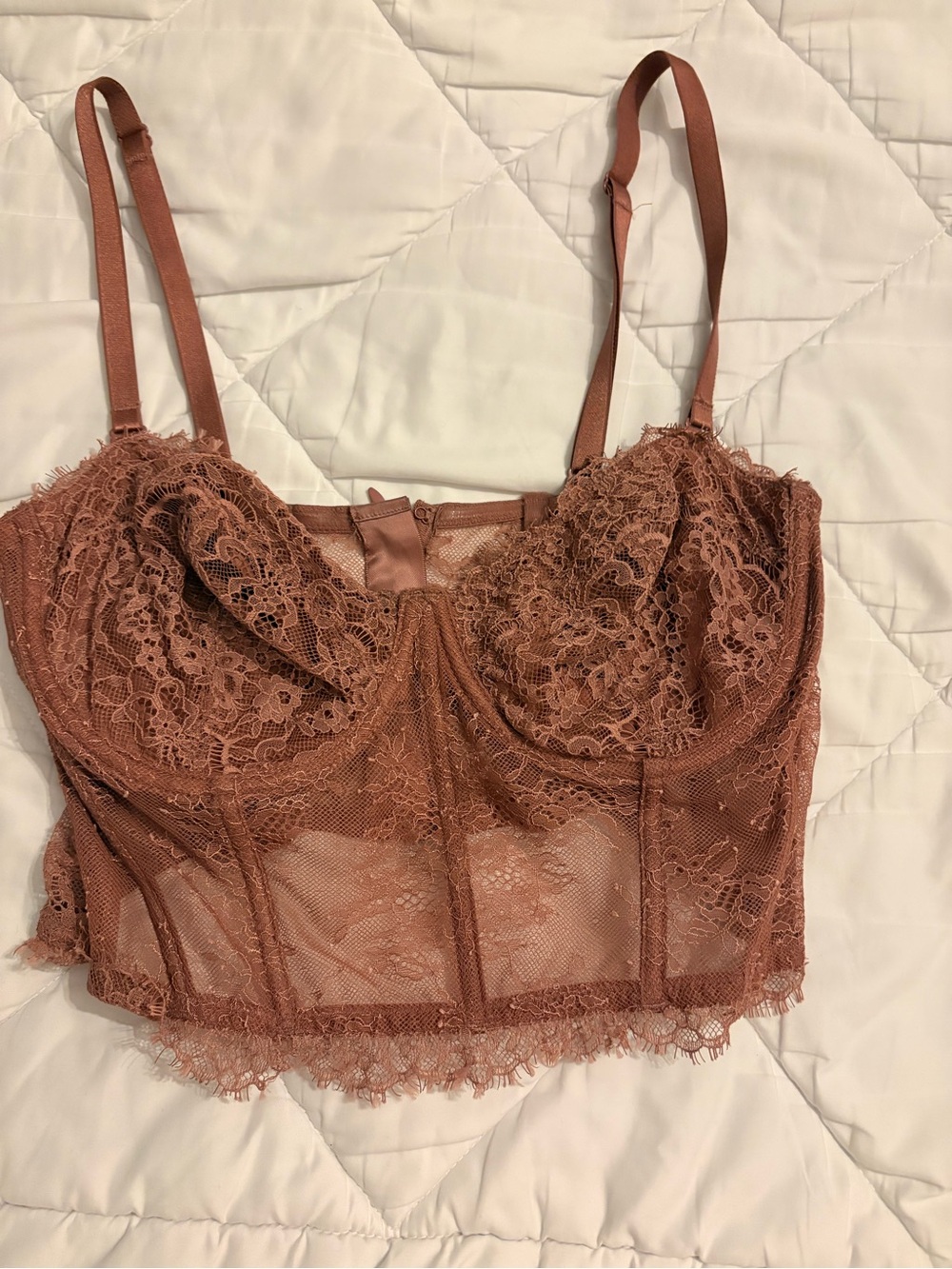 Victoria's Secret Lace Longline Bralette in Dusty Rose Brown
